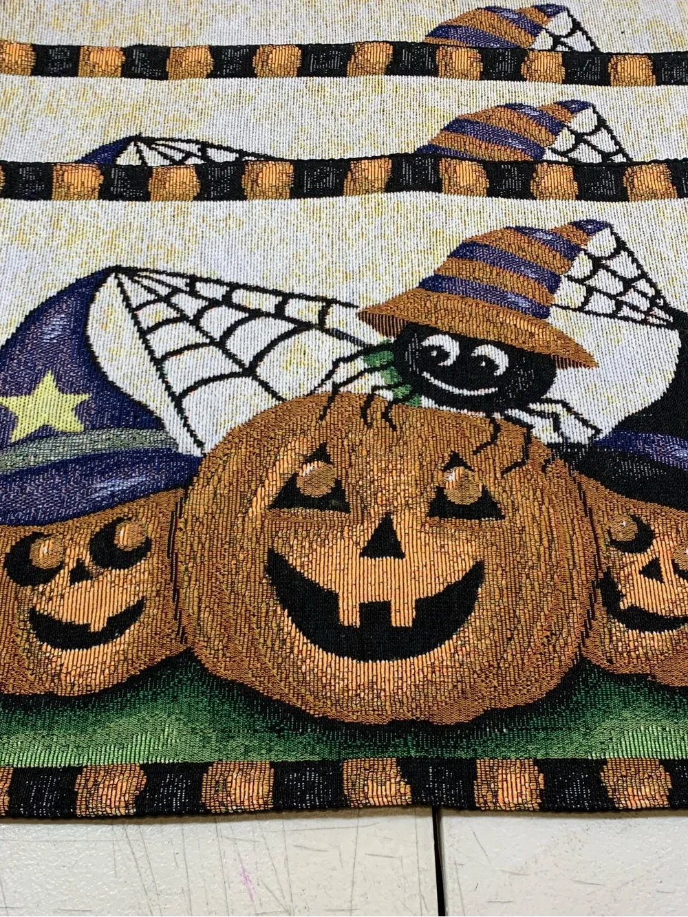 Vintage Group of 4 Woven Tapestry Halloween Placemats.              3713